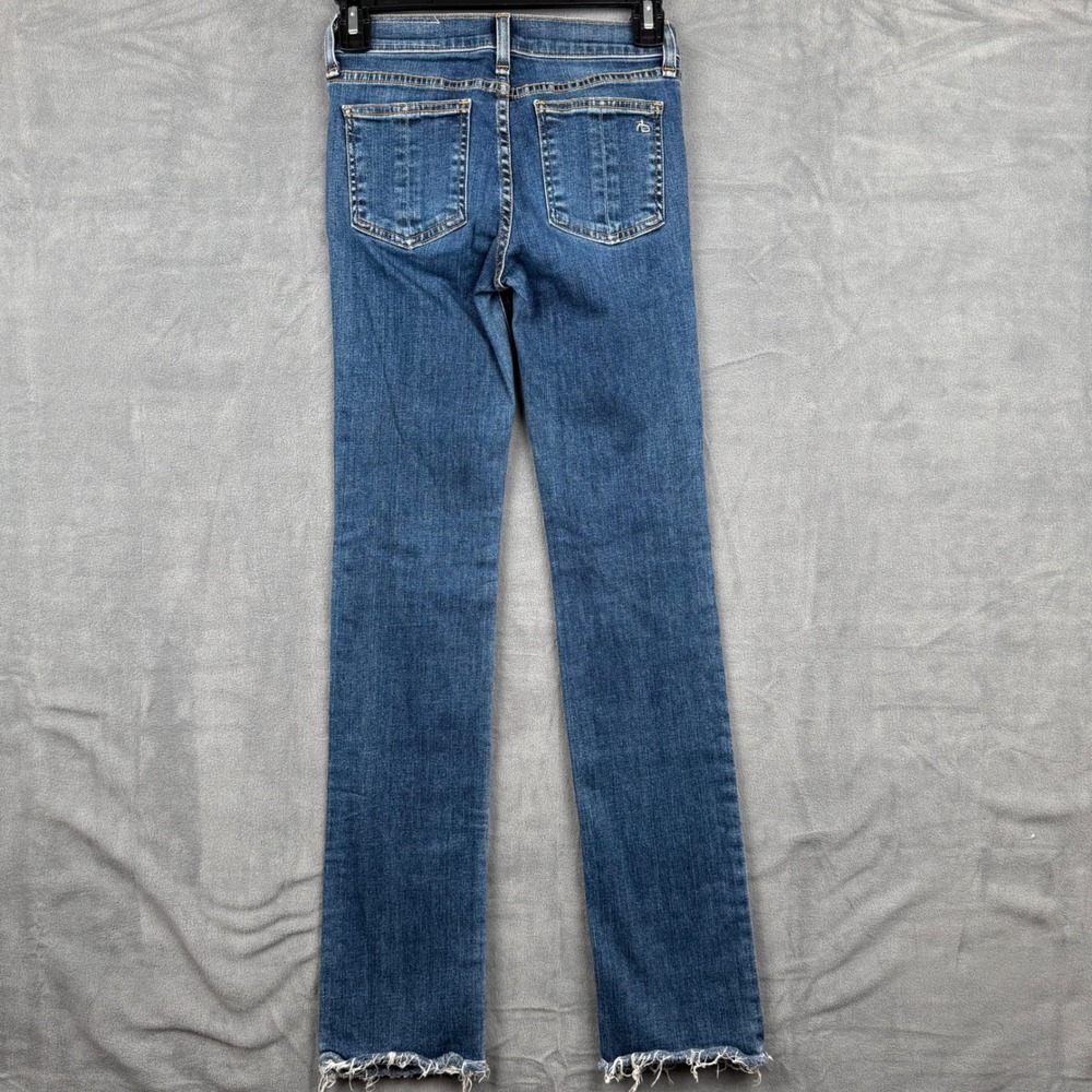 Rag & Bone Straight Leg Jeans Women's Size 23 Dark Wash Distressed Hem - Picture 7 of 9